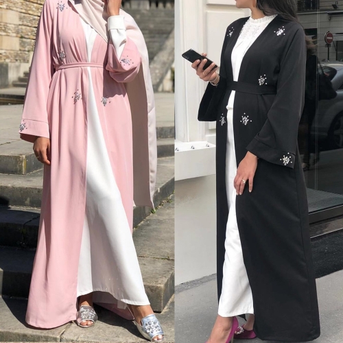 Black and Pink Soft Crepe Fabric Abaya LR225