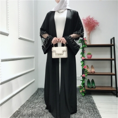 fashion Kaftan soft crepe open abaya with pearl-LR256