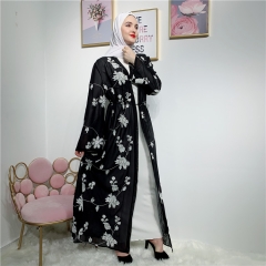 loriyafashion black embroidery fabric kimonos with flower-LR277