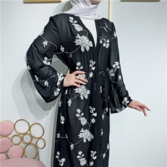 loriyafashion black embroidery fabric kimonos with flower-LR277