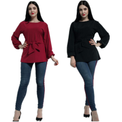 Muslim women tops fashion blouse soft crepe plain shirts-LR285