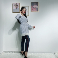 dubai fashion women tops with lace trim striped -LR286