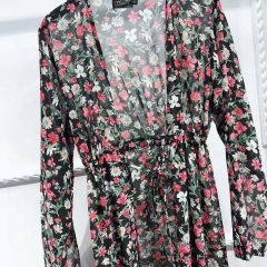 chiffon flower open abaya for summer LR302