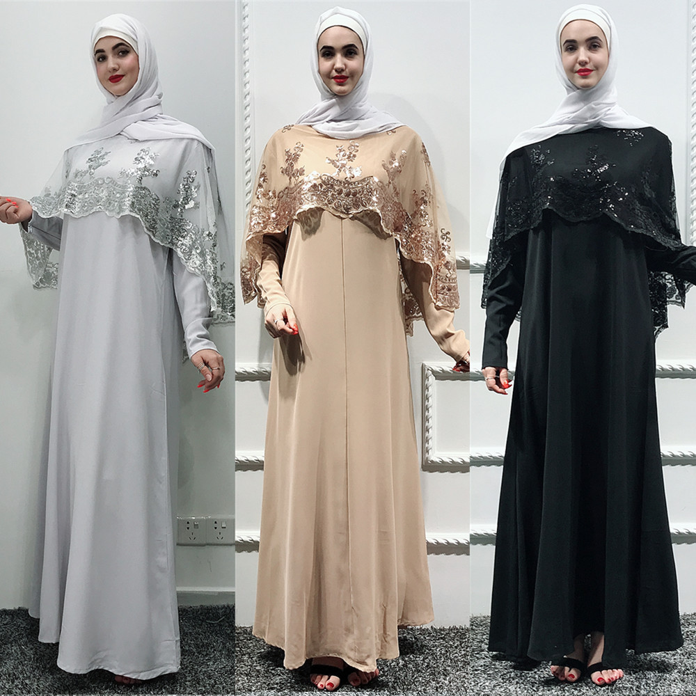 New Sequin Embroidery Two Piece Set Abaya Hijab Muslim Dress Women