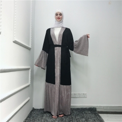 splice pleated open abaya-LR298