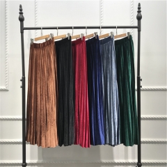 New arrival whole sale Muslim velvet long islamic skirt Ramadan party high waist pleated maxi skirt