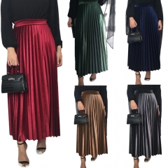 New arrival whole sale Muslim velvet long islamic skirt Ramadan party high waist pleated maxi skirt