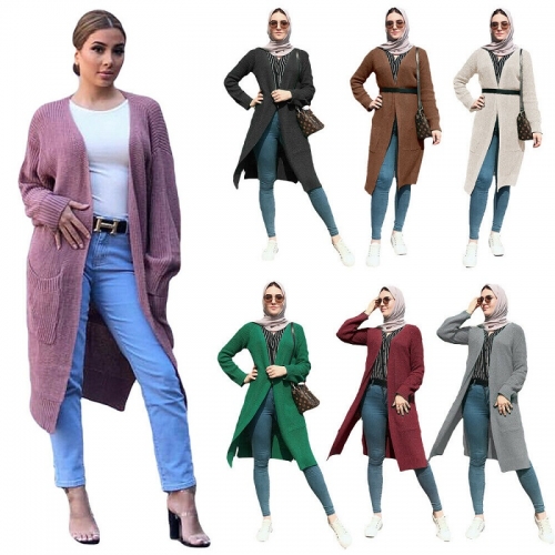 women cardigan sweater coat casual knit long sleeve abaya outwear jacket