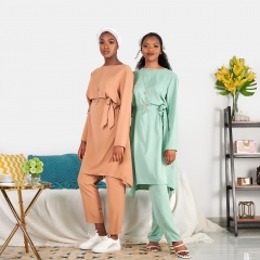 Solid color muslim ramadan abaya set