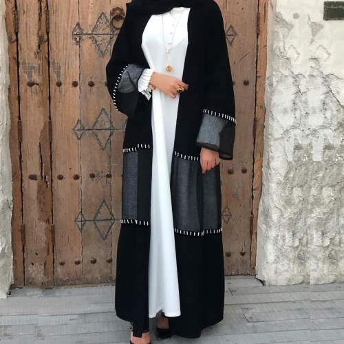 Popular women open Abaya with hand make pearl attachement