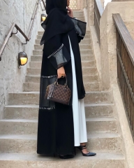 Popular women open Abaya with hand make pearl attachement
