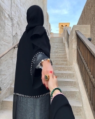 Popular women open Abaya with hand make pearl attachement