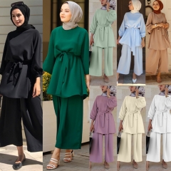 solid color Muslim dress and pants set