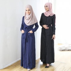 Long open striped cardigan abaya