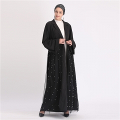 pearl mesh and soft crepe abaya with beads attachment