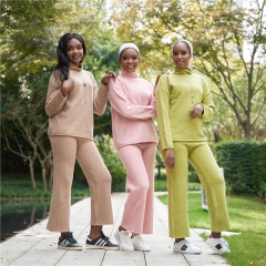 2020 muslim Dubai simply style women sweater and pants sets