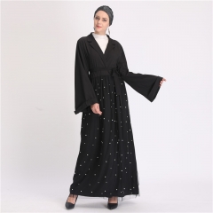pearl mesh and soft crepe abaya with beads attachment