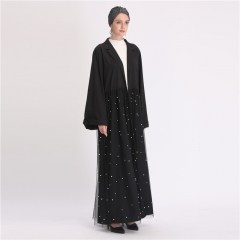 pearl mesh and soft crepe abaya with beads attachment