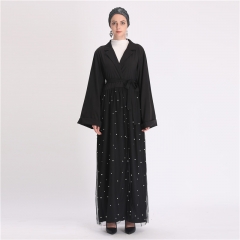 pearl mesh and soft crepe abaya with beads attachment