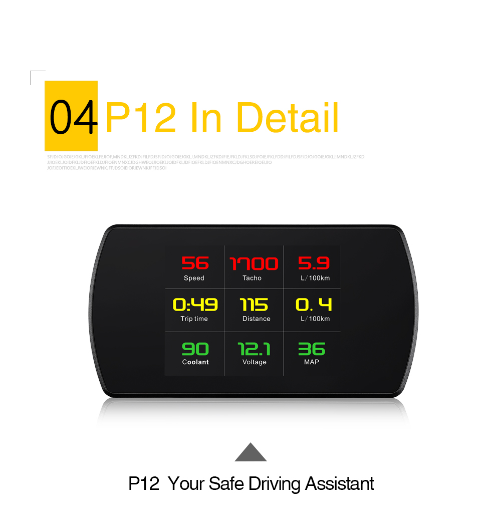 P12 Car HUD Head Up Display OBD2 On-board Diagnostic Digital