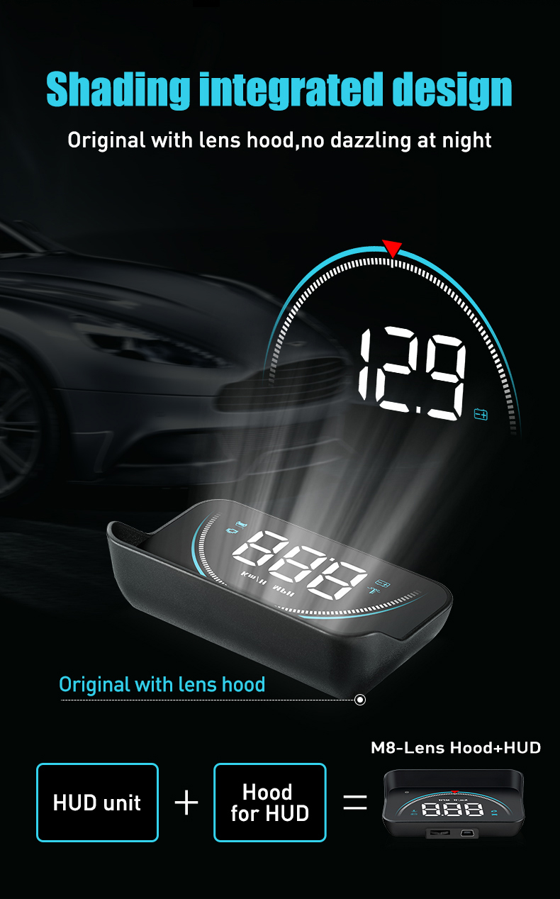 M8 Hot selling OBD2 HUD with glare shield 3.5 Inch Multi-color car