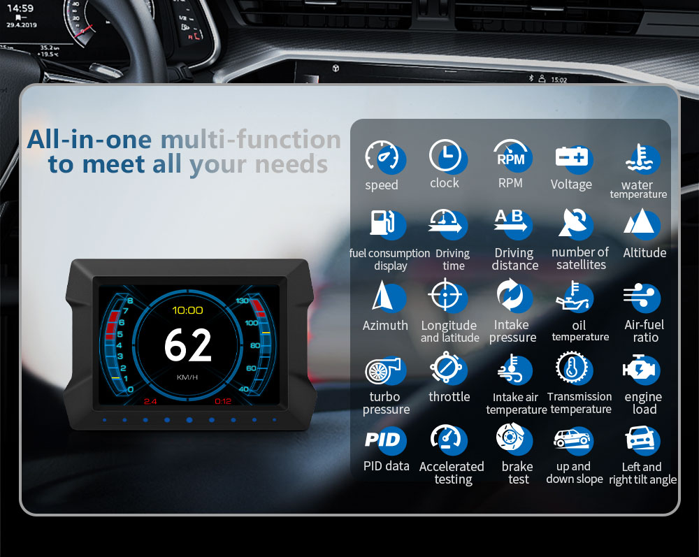 Cheap Car HUD Head-Up Display LCD OBD Multi-Function Water Temperature Fuel  Consumption GPS Vehicle Speed Gradient Meter