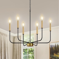 6-Light Black and Gold Farmhouse Chandelier