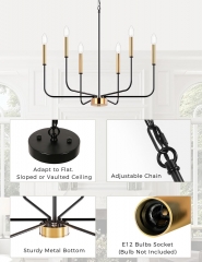 6-Light Black and Gold Farmhouse Chandelier