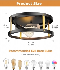 2-Light Black Flush Mount Ceiling Lamp