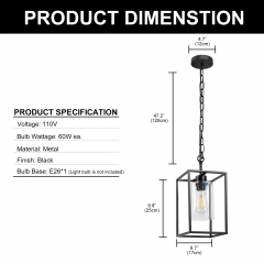 1-Light Industrial Metal Lantern Pendant Light