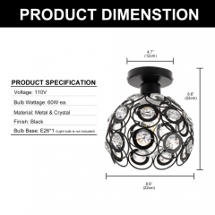 1-Light Black Crystal Ceiling Light