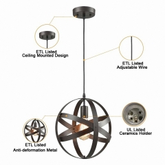 1-Light Iron Globe Shape Pendant Light