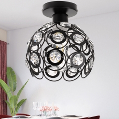 1-Light Black Crystal Ceiling Light