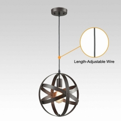 1-Light Iron Globe Shape Pendant Light