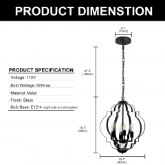 4-Light Black Chandelier Pendant Light