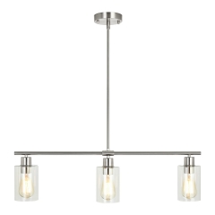 3-Light Silver Glass Linear Pendant Light