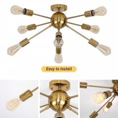 8-Light Gold Sputnik Flush Mount Ceiling Light