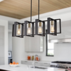 4-Light Wood Grain Farmhouse Pendant Light