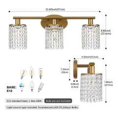3-Light Modern Golden Bathroom Vanity Lights