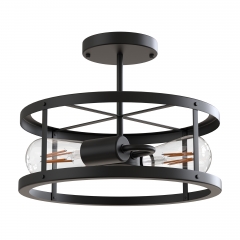 2-Light Black Rustic Ceiling Lamp