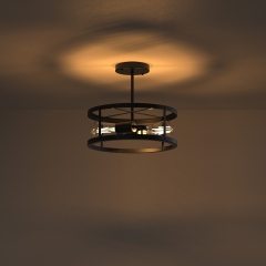 2-Light Black Rustic Ceiling Lamp
