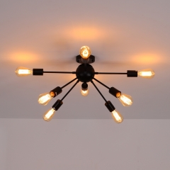 8-Light Black Sputnik Flush Mount Ceiling Light