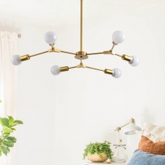 6-Light Gold Brushed Brass Sputnik Chandelier