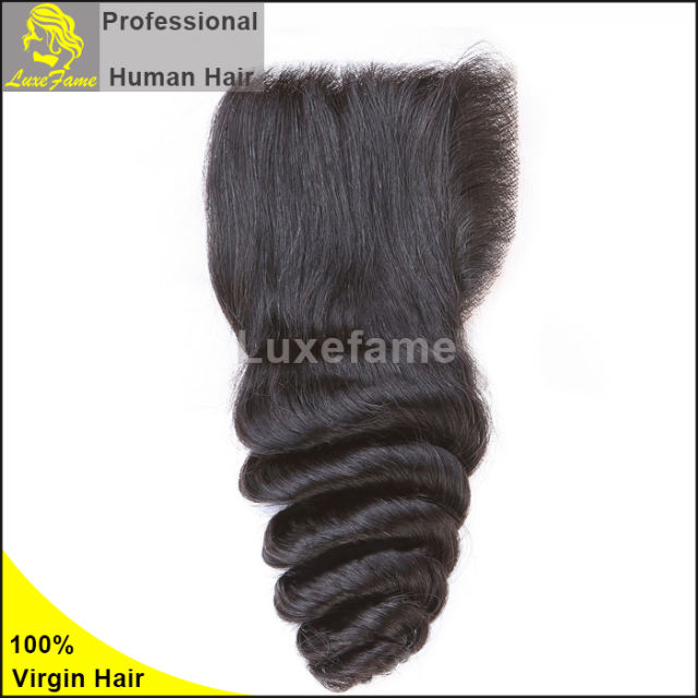 Luxefame hair Remy Hair Brazilian loose wave Lace Closure, 4"*4" Swiss Lace with 130% density Free Shipping