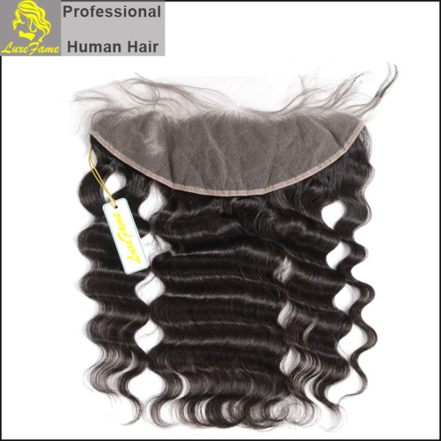 Luxefame 13"*4" Free Part Loose Wave Lace Frontal Brazilian Remy Hair with Bleached Knots 100% Human Hair