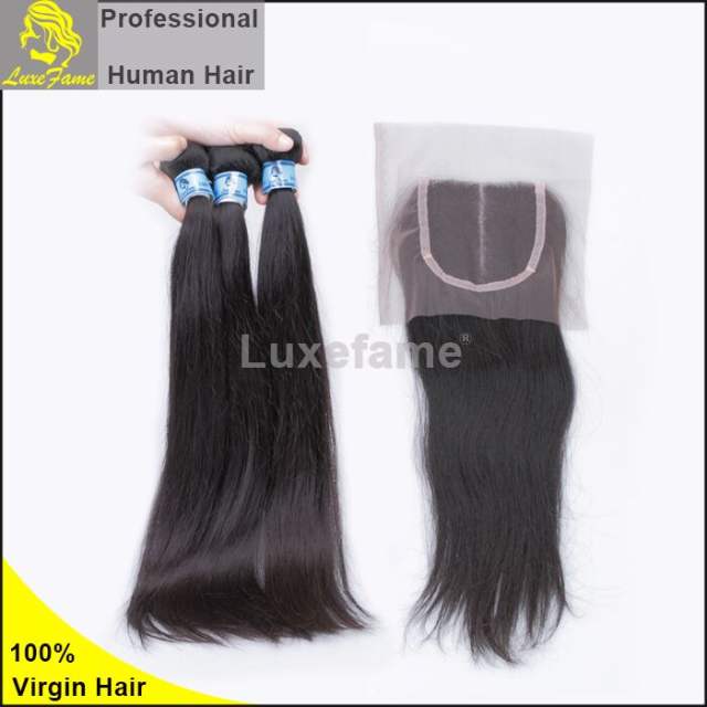 Grade 8A 3PCS Brazilian Virgin Hair With Lace Closure Straight For A Full Head Shipping Free