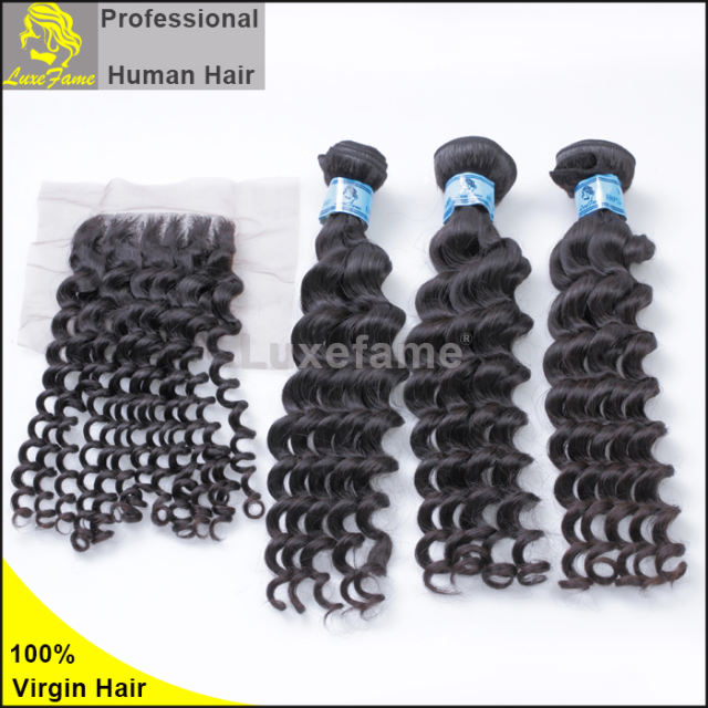 Grade 8A 3PCS Brazilian Virgin Hair With Lace Closure New Wavy For A Full Head Shipping Free