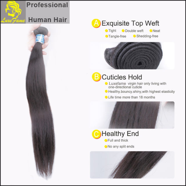 9A virgin brazilian hair natural straight 1pc/pack free shipping