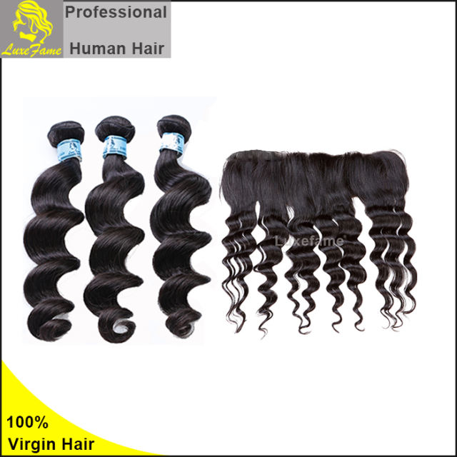 Grade 7A 3PCS Brazilian Virgin Hair With Lace Frontal Loose Wave For A Full Head Shipping Free