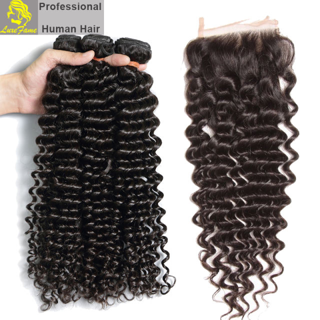 Royal Grade 2/3/4PCS  Virgin Hair With Lace Closure Deep Wave For A Full Head Shipping